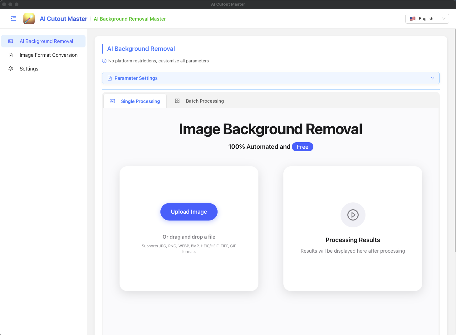AI Cutout Master Single Image Processing Interface