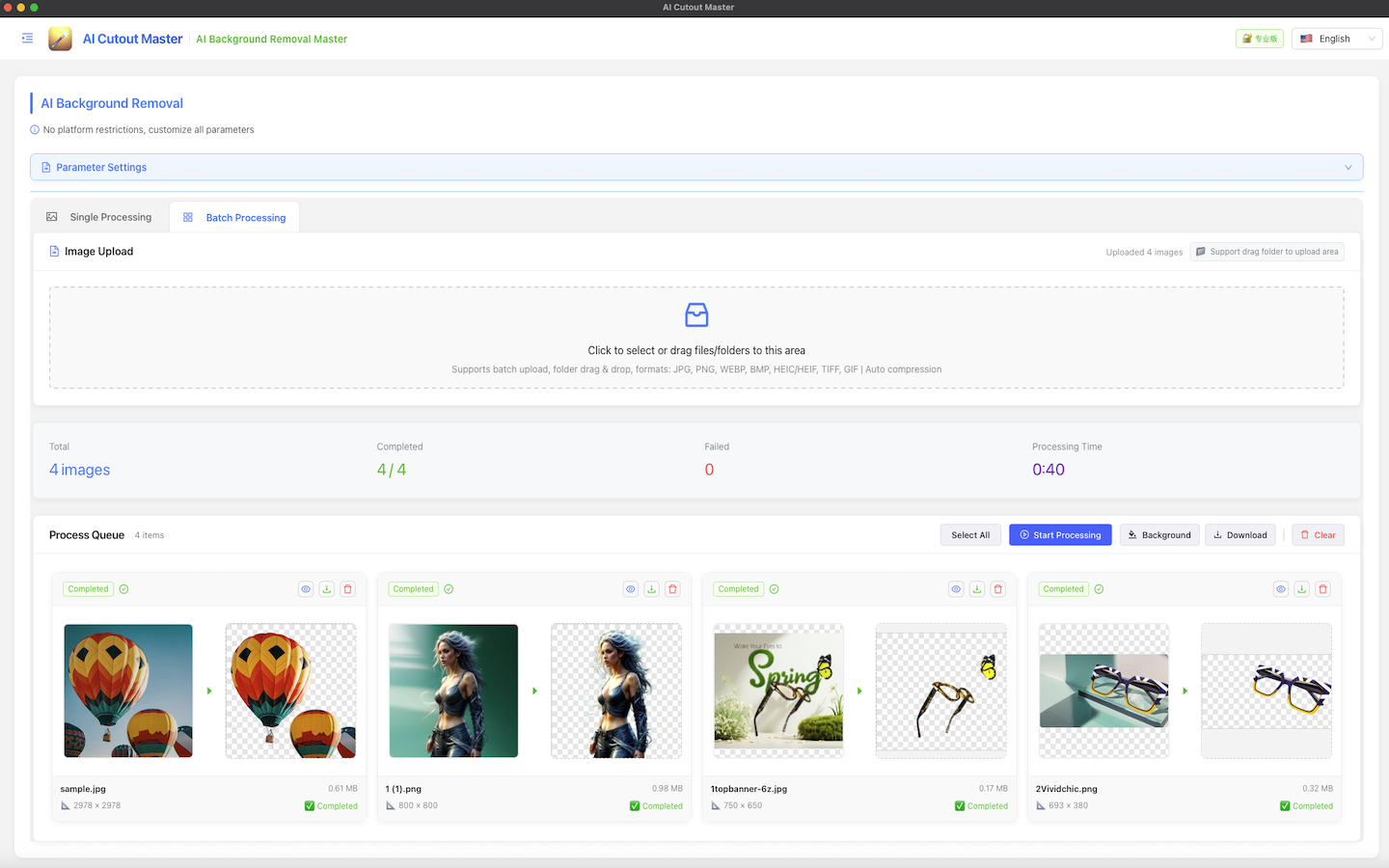AI Cutout Master Batch Processing Interface